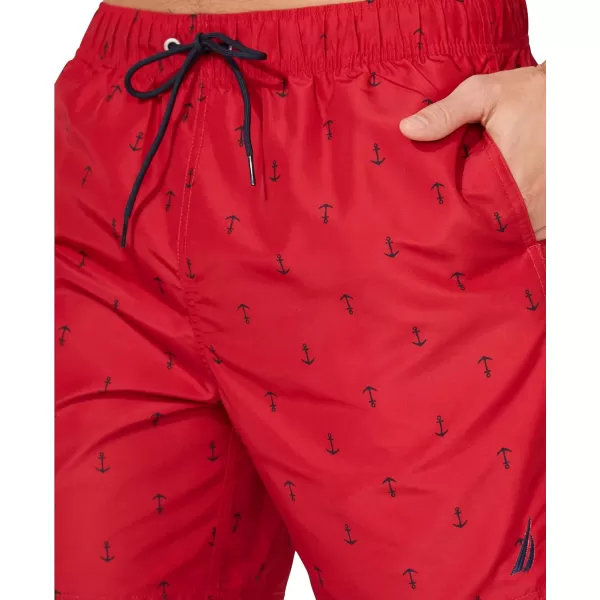 Nautica Mens Standard Quick Dry All Over Classic Anchor Print Swim TrunkRacer Red