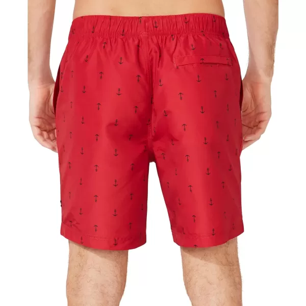 Nautica Mens Standard Quick Dry All Over Classic Anchor Print Swim TrunkRacer Red