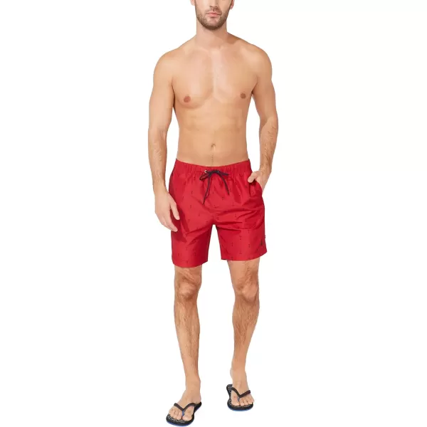 Nautica Mens Standard Quick Dry All Over Classic Anchor Print Swim TrunkRacer Red