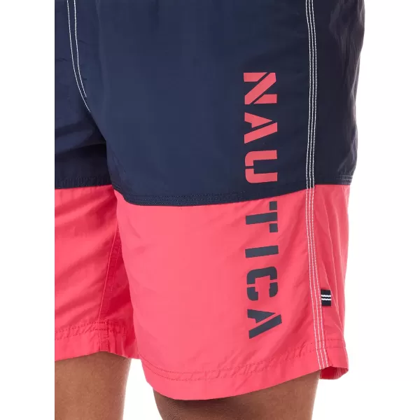 Nautica Mens Standard Quick Dry Classic Logo TriBlock Series Swim TrunkMelon Berry