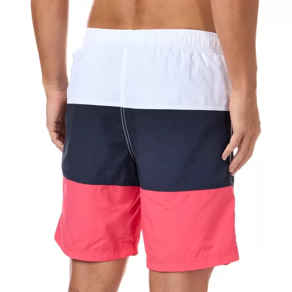 Nautica Mens Standard Quick Dry Classic Logo TriBlock Series Swim TrunkMelon Berry