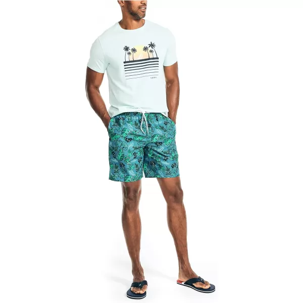 Nautica Mens Standard Sustainably Crafted 8 Tropical Print QuickDry SwimRich Teal