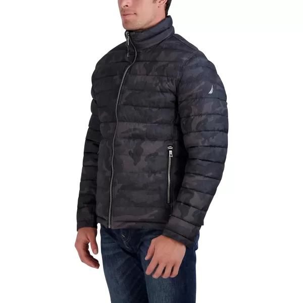 Nautica Mens Stretch Reversible Midweight Puffer Jacket Wind and Water ResistantBlack Camo