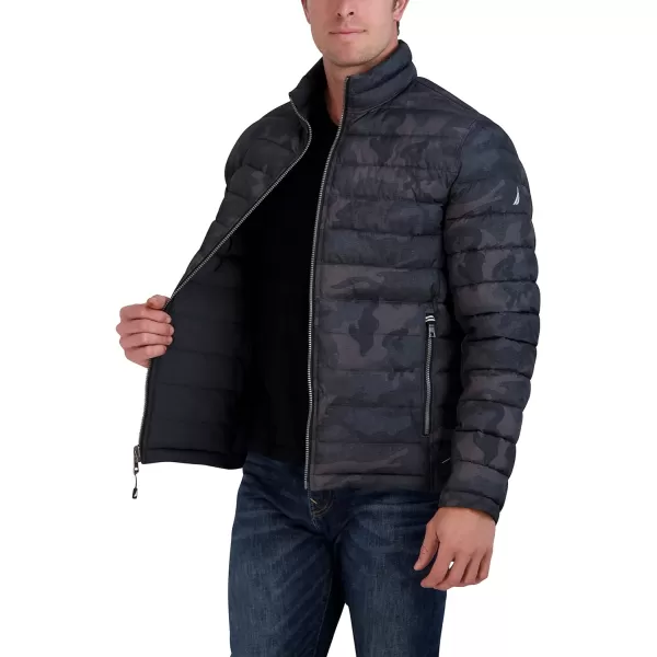 Nautica Mens Stretch Reversible Midweight Puffer Jacket Wind and Water ResistantBlack Camo