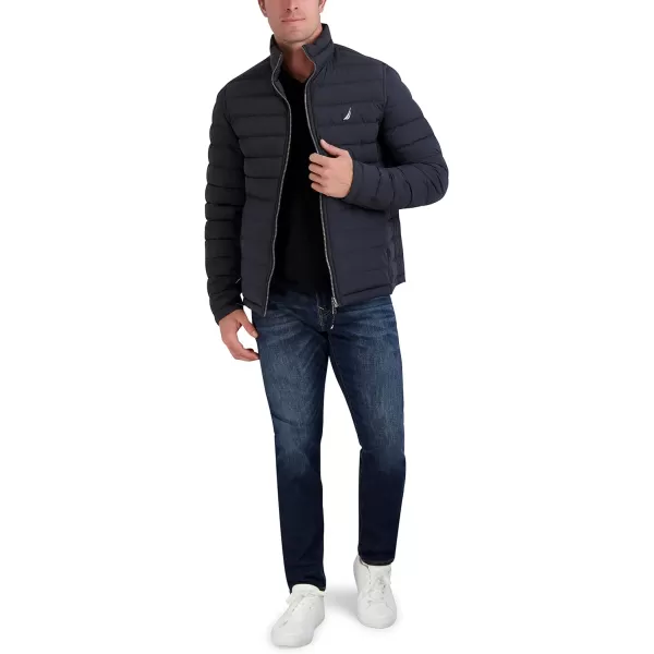 Nautica Mens Stretch Reversible Midweight Puffer Jacket Wind and Water ResistantBlack Combo