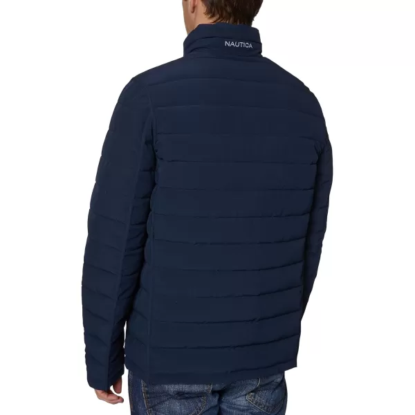 Nautica Mens Stretch Reversible Midweight Puffer Jacket Wind and Water ResistantClassic Navy