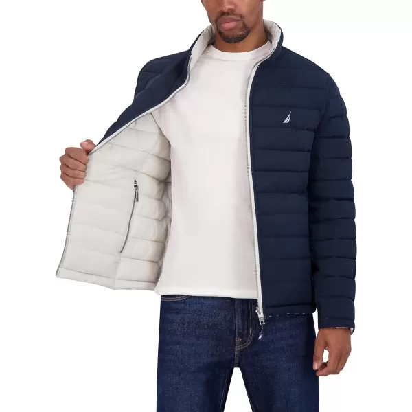 Nautica Mens Stretch Reversible Midweight Puffer Jacket Wind and Water ResistantCloud Grey