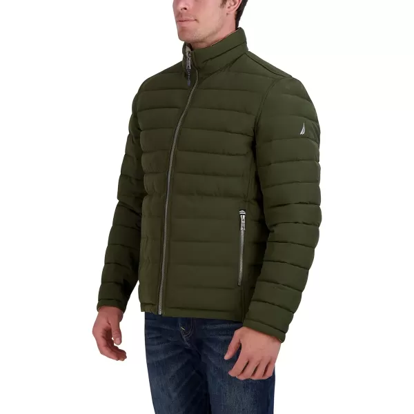 Nautica Mens Stretch Reversible Midweight Puffer Jacket Wind and Water ResistantDark Forest