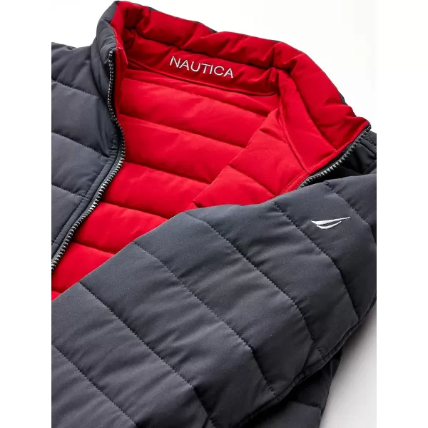 Nautica Mens Stretch Reversible Midweight Puffer Jacket Wind and Water ResistantDark Grey