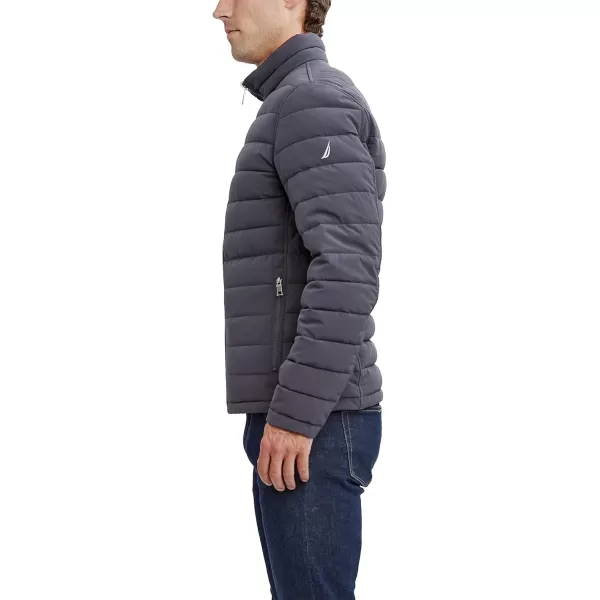 Nautica Mens Stretch Reversible Midweight Puffer Jacket Wind and Water ResistantDark Grey