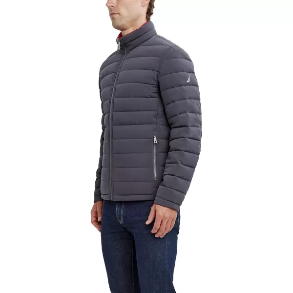 Nautica Mens Stretch Reversible Midweight Puffer Jacket Wind and Water ResistantDark Grey