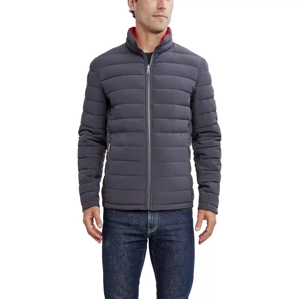 Nautica Mens Stretch Reversible Midweight Puffer Jacket Wind and Water ResistantDark Grey