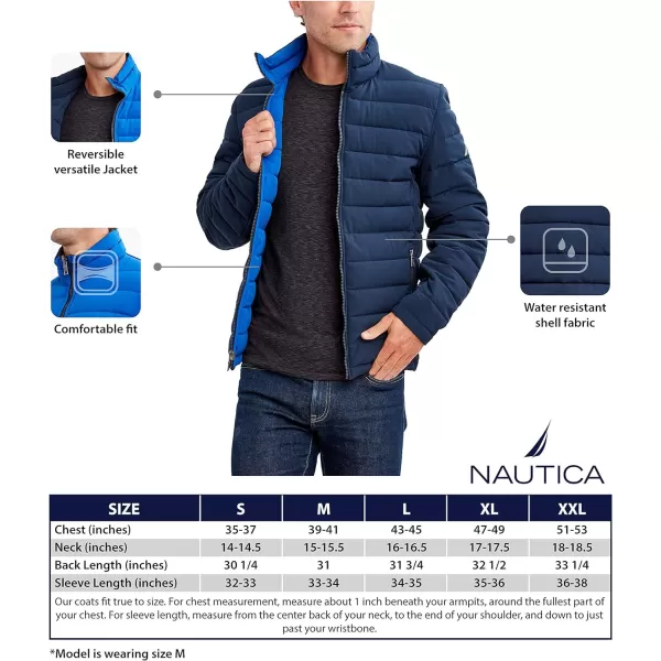 Nautica Mens Stretch Reversible Midweight Puffer Jacket Wind and Water ResistantDeep Navy