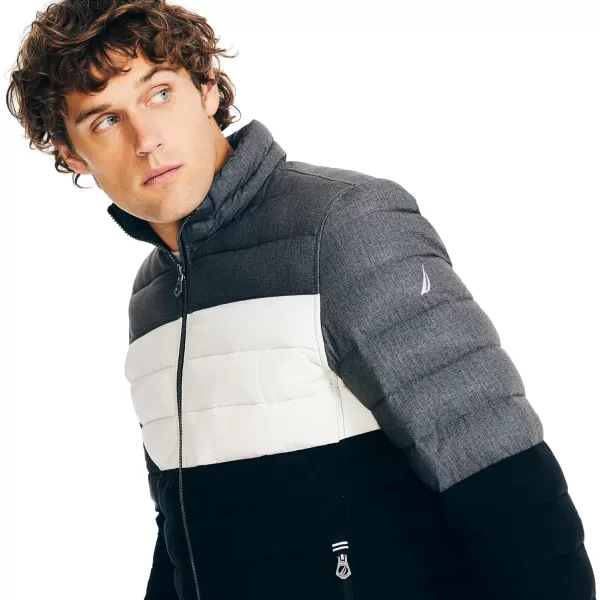 Nautica Mens Stretch Reversible Midweight Puffer Jacket Wind and Water ResistantFallWinter 2024 Grey  Black X White