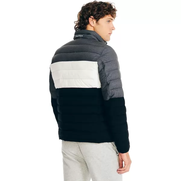 Nautica Mens Stretch Reversible Midweight Puffer Jacket Wind and Water ResistantFallWinter 2024 Grey  Black X White