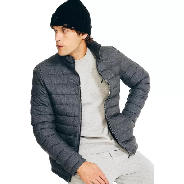 Nautica Mens Stretch Reversible Midweight Puffer Jacket Wind and Water ResistantFallWinter 2024 Grey  Black X White