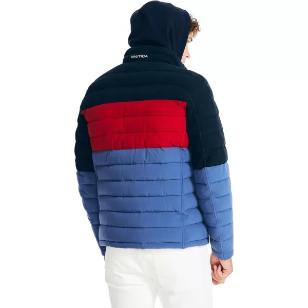 Nautica Mens Stretch Reversible Midweight Puffer Jacket Wind and Water ResistantFallWinter 2024 Navy  Red X Blue