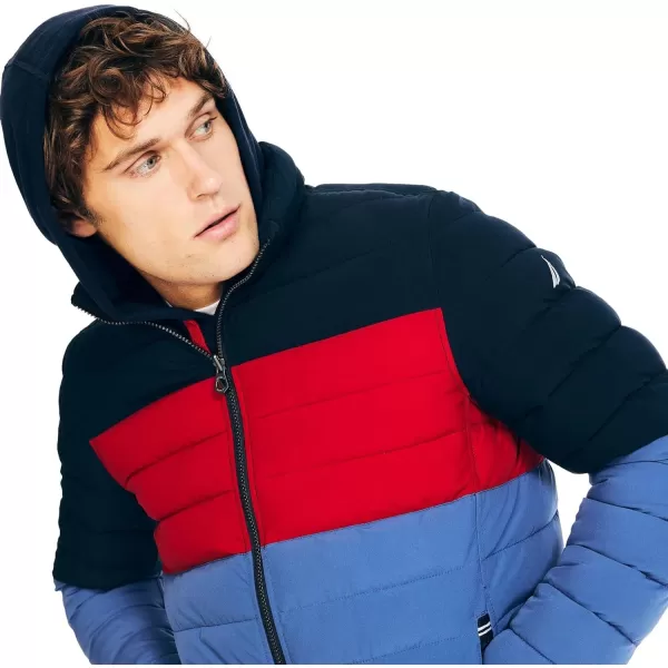 Nautica Mens Stretch Reversible Midweight Puffer Jacket Wind and Water ResistantFallWinter 2024 Navy  Red X Blue