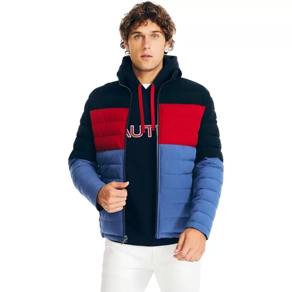 Nautica Mens Stretch Reversible Midweight Puffer Jacket Wind and Water ResistantFallWinter 2024 Navy  Red X Blue