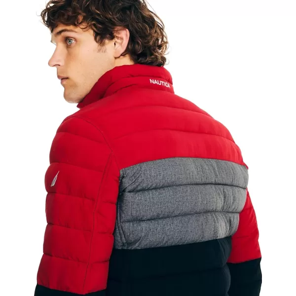 Nautica Mens Stretch Reversible Midweight Puffer Jacket Wind and Water ResistantFallWinter 2024 Red  Black X Grey