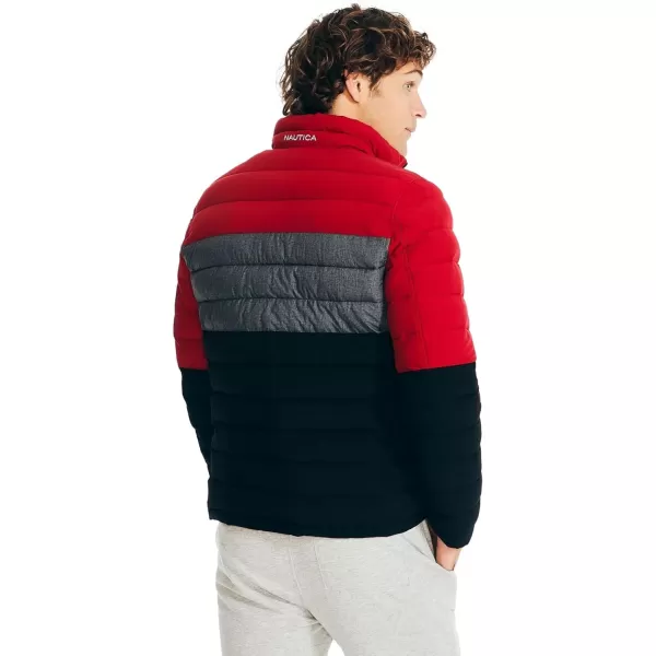 Nautica Mens Stretch Reversible Midweight Puffer Jacket Wind and Water ResistantFallWinter 2024 Red  Black X Grey