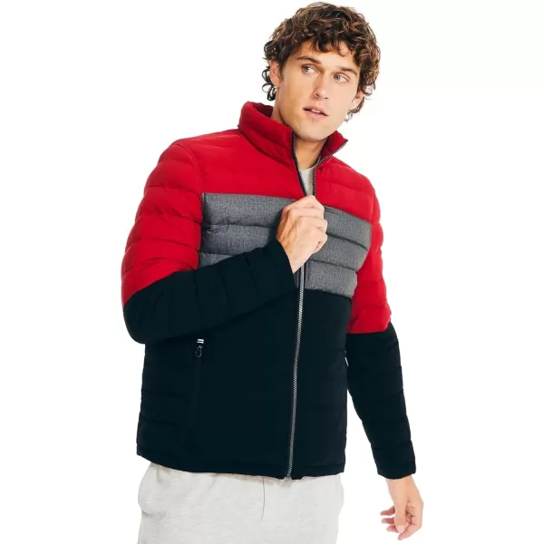 Nautica Mens Stretch Reversible Midweight Puffer Jacket Wind and Water ResistantFallWinter 2024 Red  Black X Grey