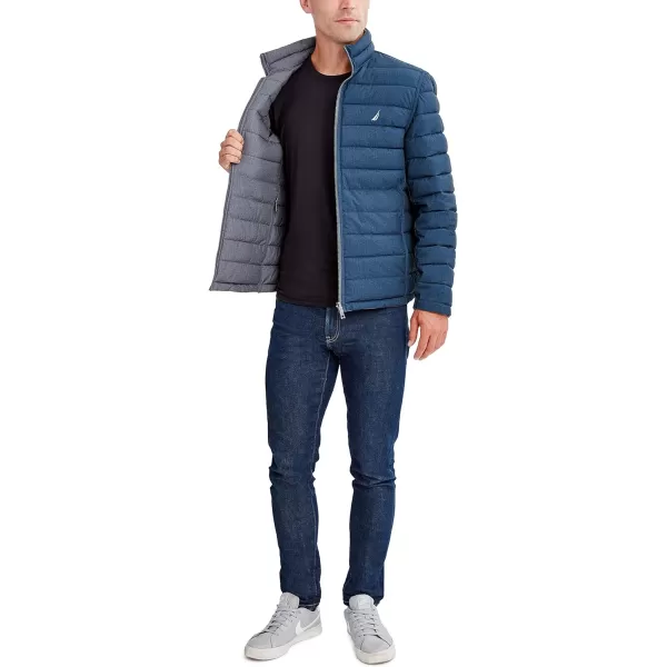 Nautica Mens Stretch Reversible Midweight Puffer Jacket Wind and Water ResistantHeather Grey