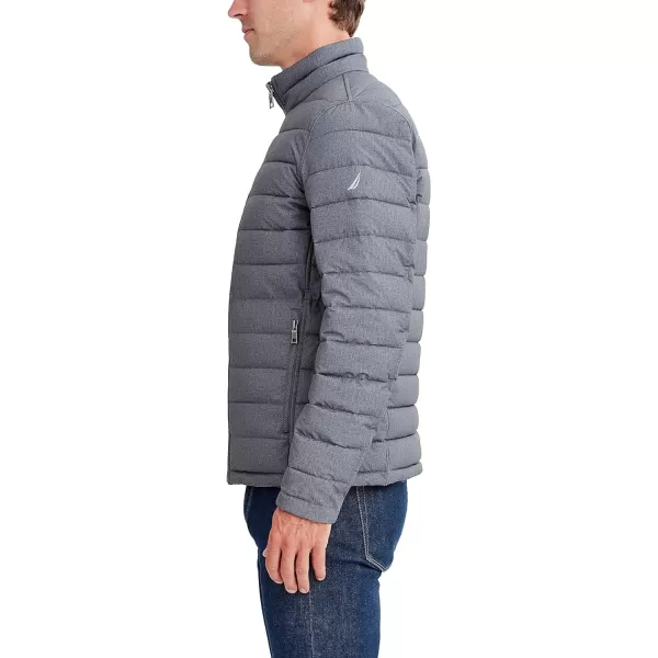 Nautica Mens Stretch Reversible Midweight Puffer Jacket Wind and Water ResistantHeather Grey