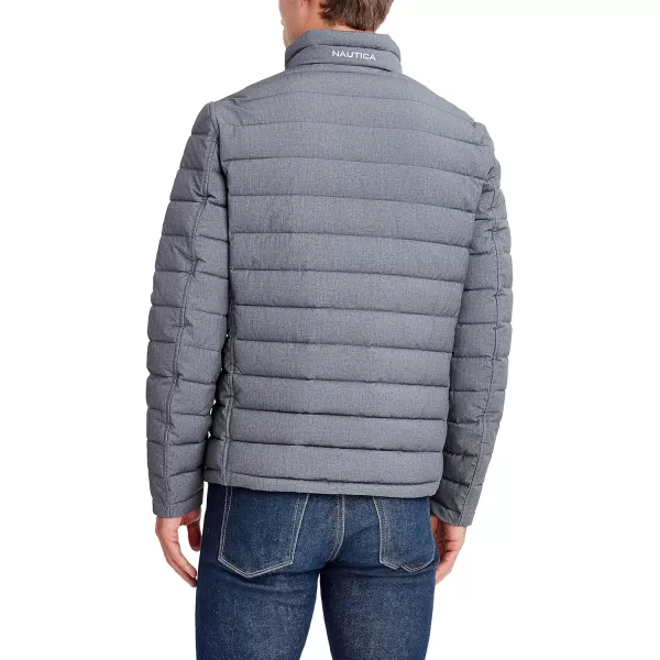 Nautica Mens Stretch Reversible Midweight Puffer Jacket Wind and Water ResistantHeather Grey