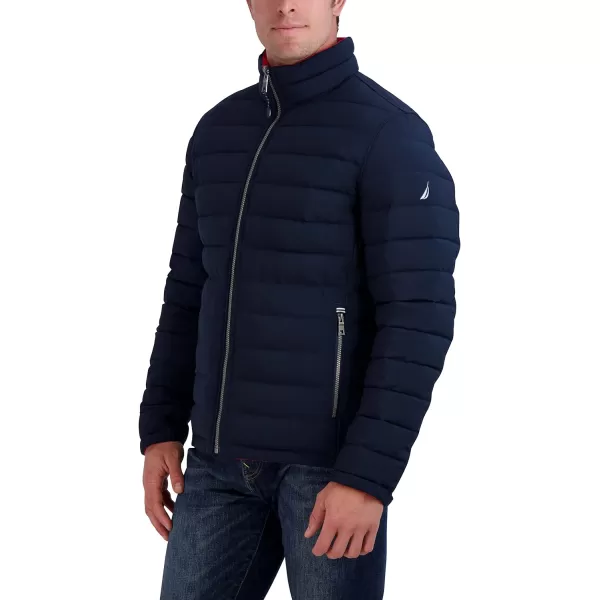 Nautica Mens Stretch Reversible Midweight Puffer Jacket Wind and Water ResistantNavy