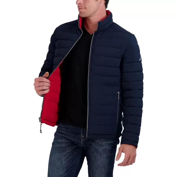 Nautica Mens Stretch Reversible Midweight Puffer Jacket Wind and Water ResistantNavy