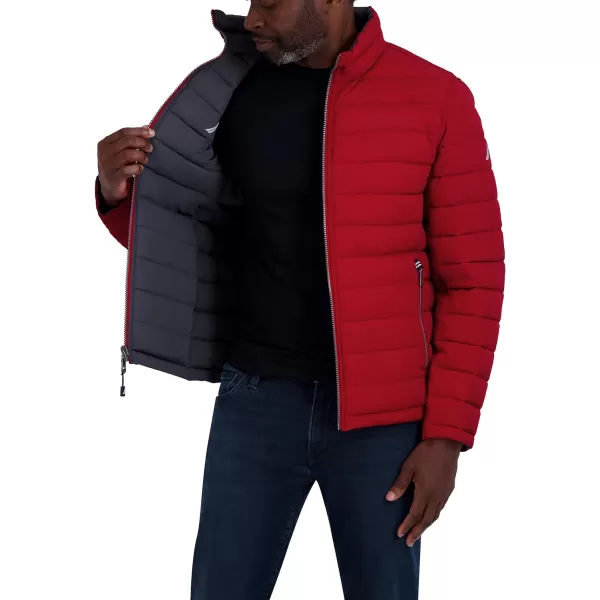 Nautica Mens Stretch Reversible Midweight Puffer Jacket Wind and Water ResistantRed