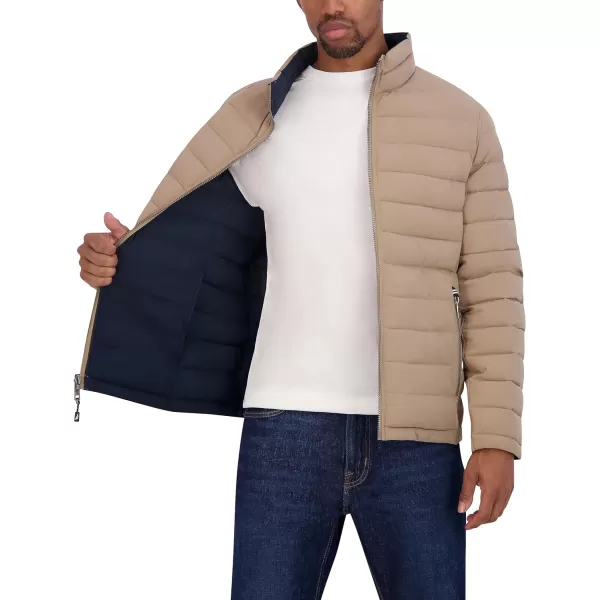 Nautica Mens Stretch Reversible Midweight Puffer Jacket Wind and Water ResistantTaupe