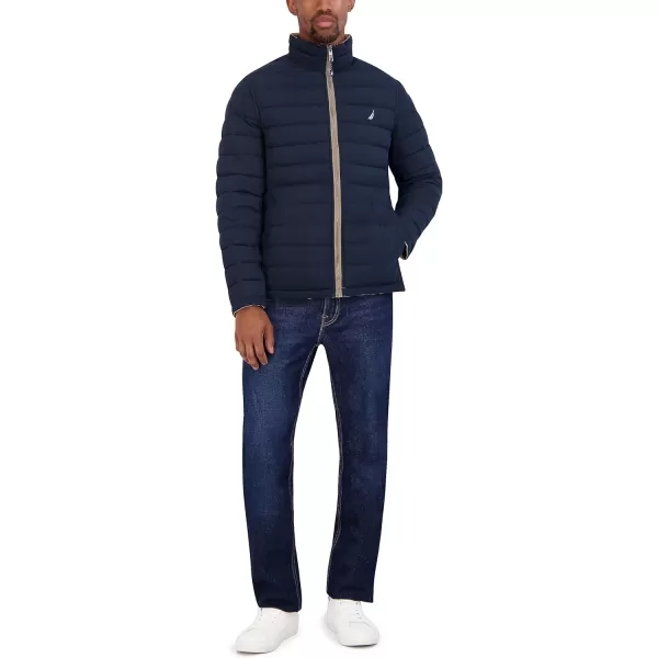 Nautica Mens Stretch Reversible Midweight Puffer Jacket Wind and Water ResistantTaupe