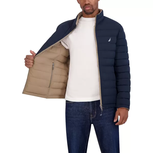 Nautica Mens Stretch Reversible Midweight Puffer Jacket Wind and Water ResistantTaupe