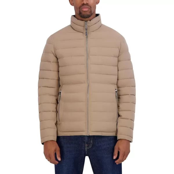 Nautica Mens Stretch Reversible Midweight Puffer Jacket Wind and Water ResistantTaupe