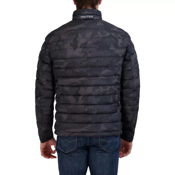 Nautica Mens Stretch Reversible Midweight Puffer Jacket Wind and Water ResistantVintage Black Camo