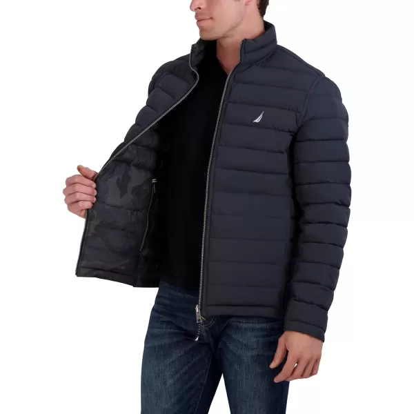 Nautica Mens Stretch Reversible Midweight Puffer Jacket Wind and Water ResistantVintage Black Camo