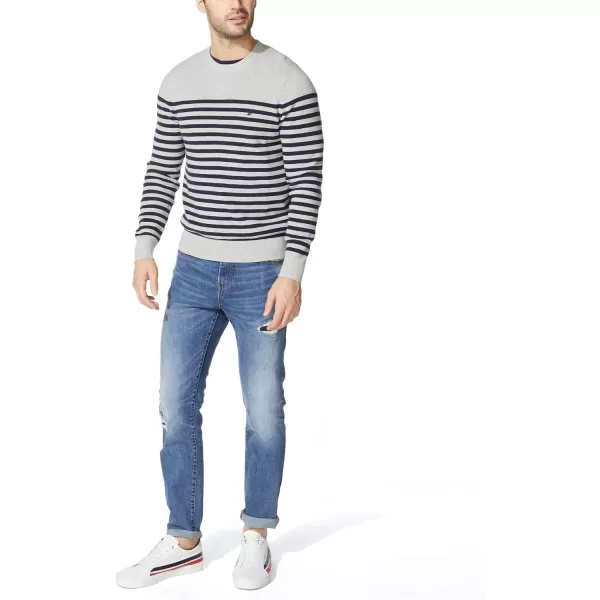 Nautica Mens Stripe Knit SweaterGrey Heather