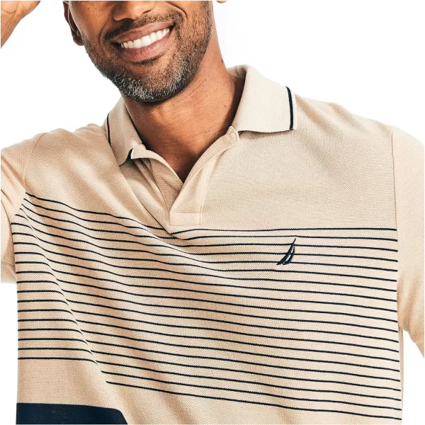 Nautica Mens Sustainably Crafted Classic Fit ChestStripe PoloTannin