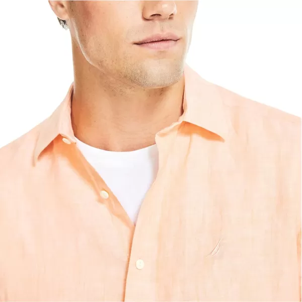 Nautica Mens Sustainably Crafted Classic Fit Linen ShirtCoral Reef