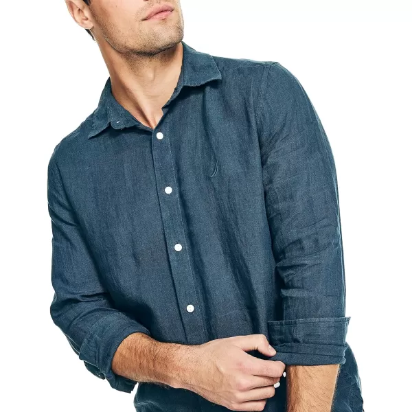 Nautica Mens Sustainably Crafted Classic Fit Linen ShirtLapis Blue