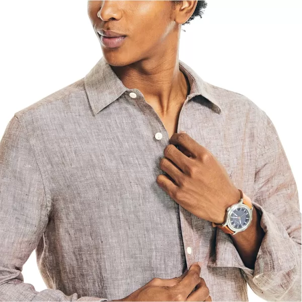 Nautica Mens Sustainably Crafted Classic Fit Linen ShirtMustang