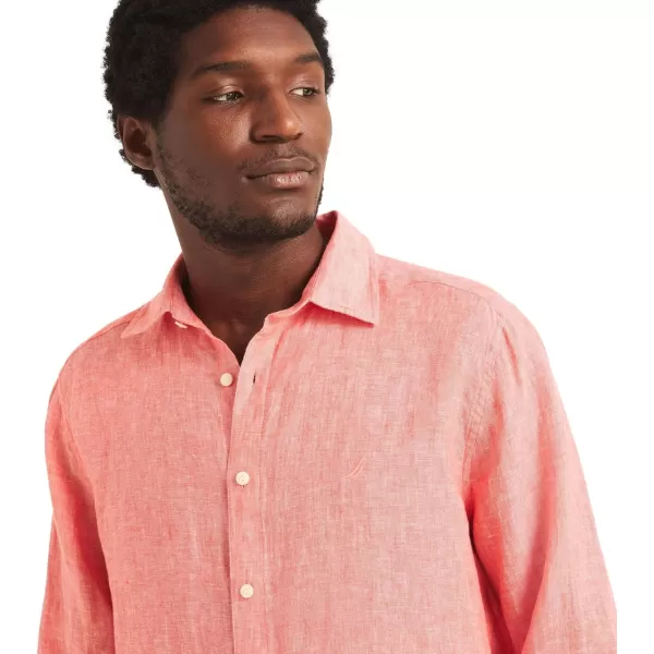 Nautica Mens Sustainably Crafted Classic Fit Linen ShirtPepper Red