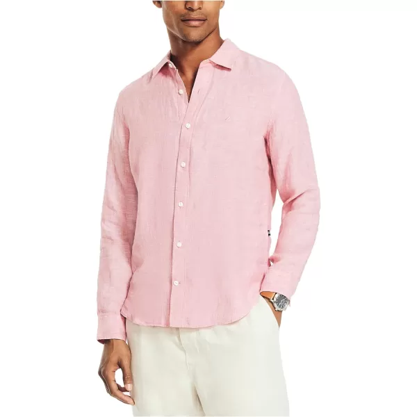 Nautica Mens Sustainably Crafted Classic Fit Linen ShirtTeaberry