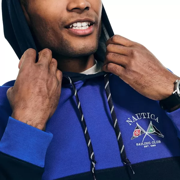 Nautica Mens Sustainably Crafted Colorblock Logo HoodieBright Cobalt