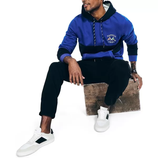 Nautica Mens Sustainably Crafted Colorblock Logo HoodieBright Cobalt