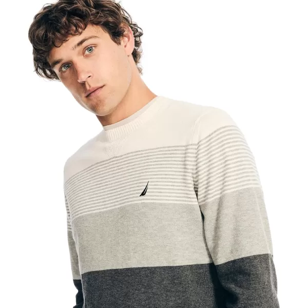 Nautica Mens Sustainably Crafted Crewneck SweatshirtNavtech Collection FallWinter 2024 Striped BlackGrey