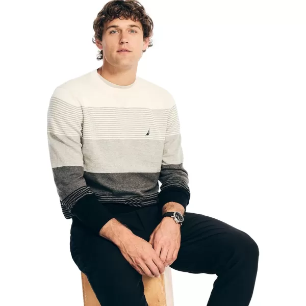 Nautica Mens Sustainably Crafted Crewneck SweatshirtNavtech Collection FallWinter 2024 Striped BlackGrey