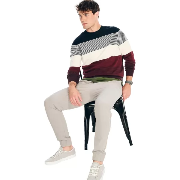 Nautica Mens Sustainably Crafted Crewneck SweatshirtNavtech Collection FallWinter 2024 Striped BurgundyNavy